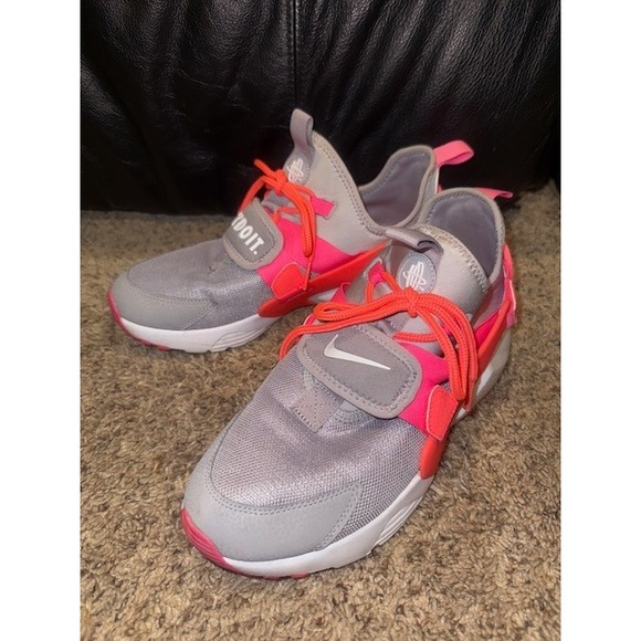 Nike Air Huarache Runner Just Do It Sneakers Gray Pink Neon Coral Size 9.5 - Picture 1 of 9
